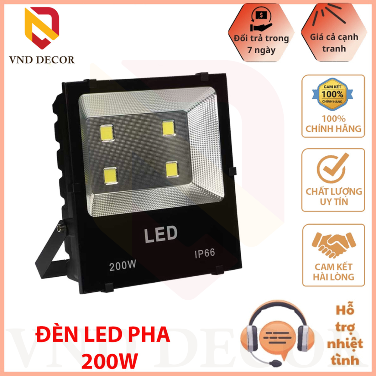 Đèn Led Pha 200W, Đủ Công Suất,Vỏ Dày, Ánh sáng trắng 6500K, Chống Nước Dùng ngoài Trời rọi Bảng Hiệu, Sân Vườn, Kho Bãi