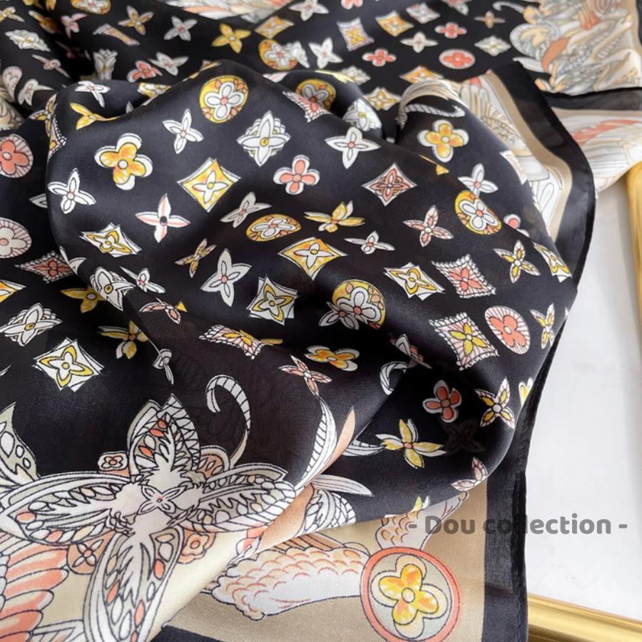 Khăn Lụa Vuông Hoa 4 Cánh Cao Cấp Làm Aó Và Đồng Phục - Chất Liệu Chiffon - 70x70cm - Mã KL059