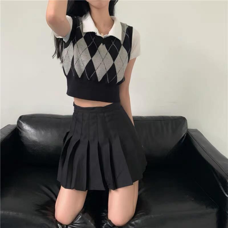 MS801 Áo gile len nữ hình trám croptop dáng ôm