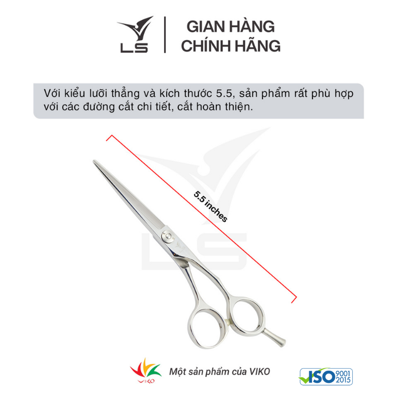 Kéo cắt tóc LS JP551 lưỡi thẳng quai offset vênh đỡ ngón tháo rời -tặng bao da và bộ vệ sinh kéo