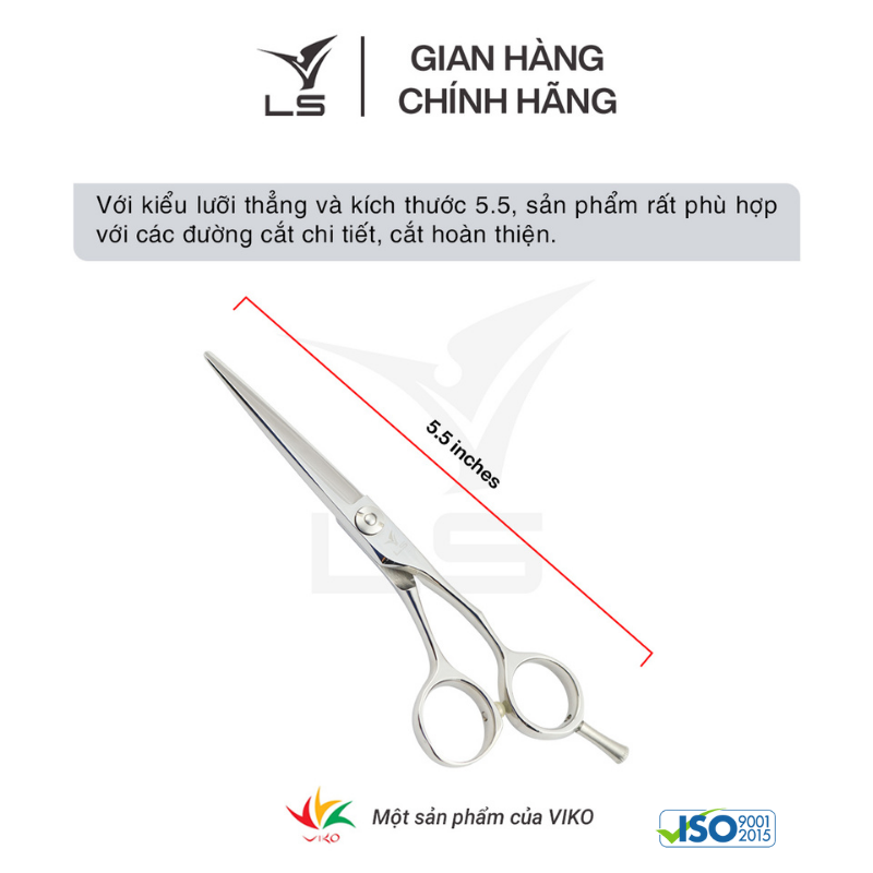 Kéo cắt tóc LS  JP551 lưỡi thẳng quai offset vênh đỡ ngón tháo rời -tặng bao da và bộ vệ sinh kéo