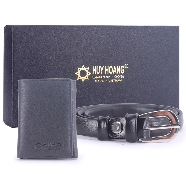 Combo Ví Và Thắt Lưng Nữ Huy Hoàng HT3137-HT5110 (12.6 x 16.6 cm) - Đen