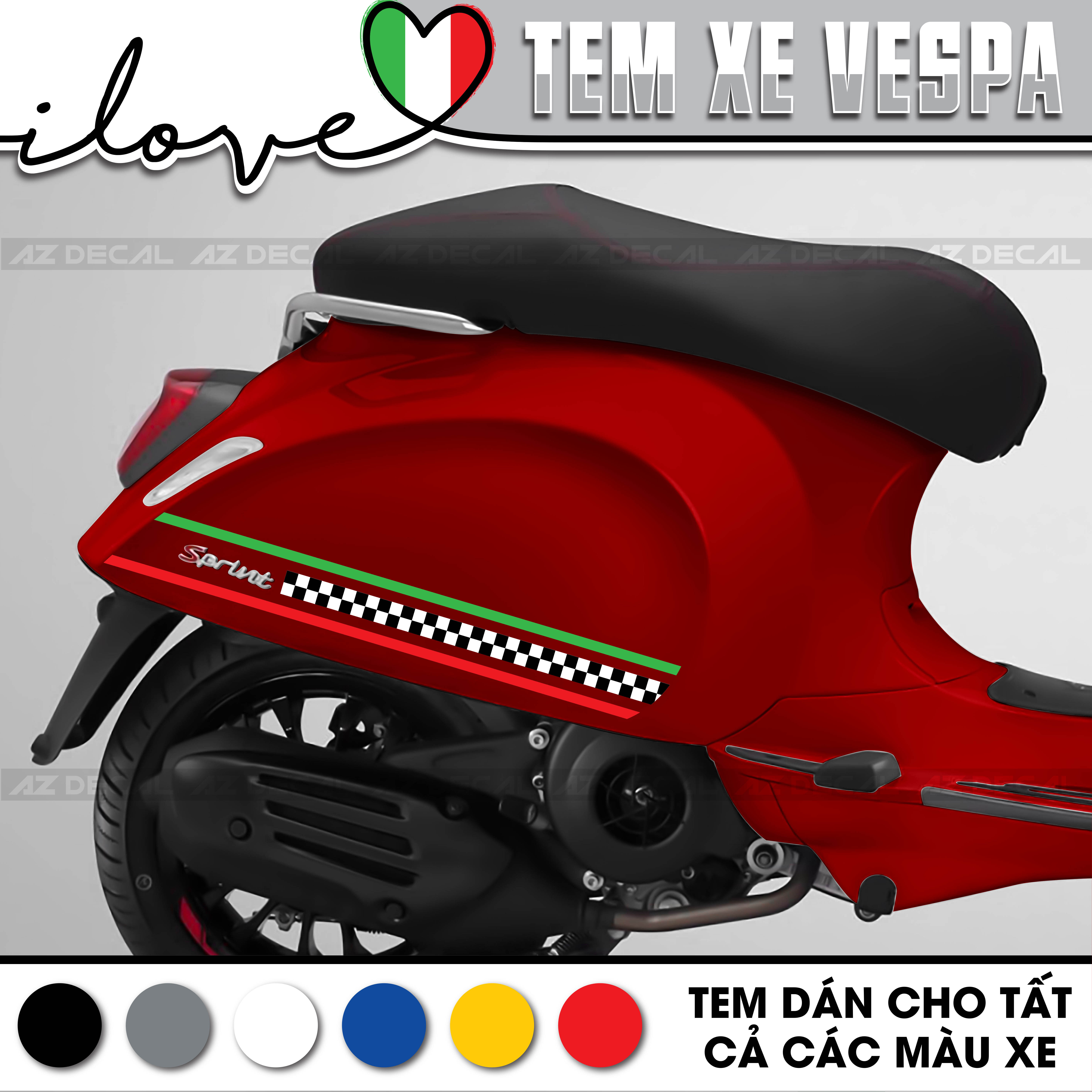 Tem Xe Vespa Phong Cách Italy Caro Mẫu VP04 | Decal Dán Xe Sprint/Primavera/GTS/LX