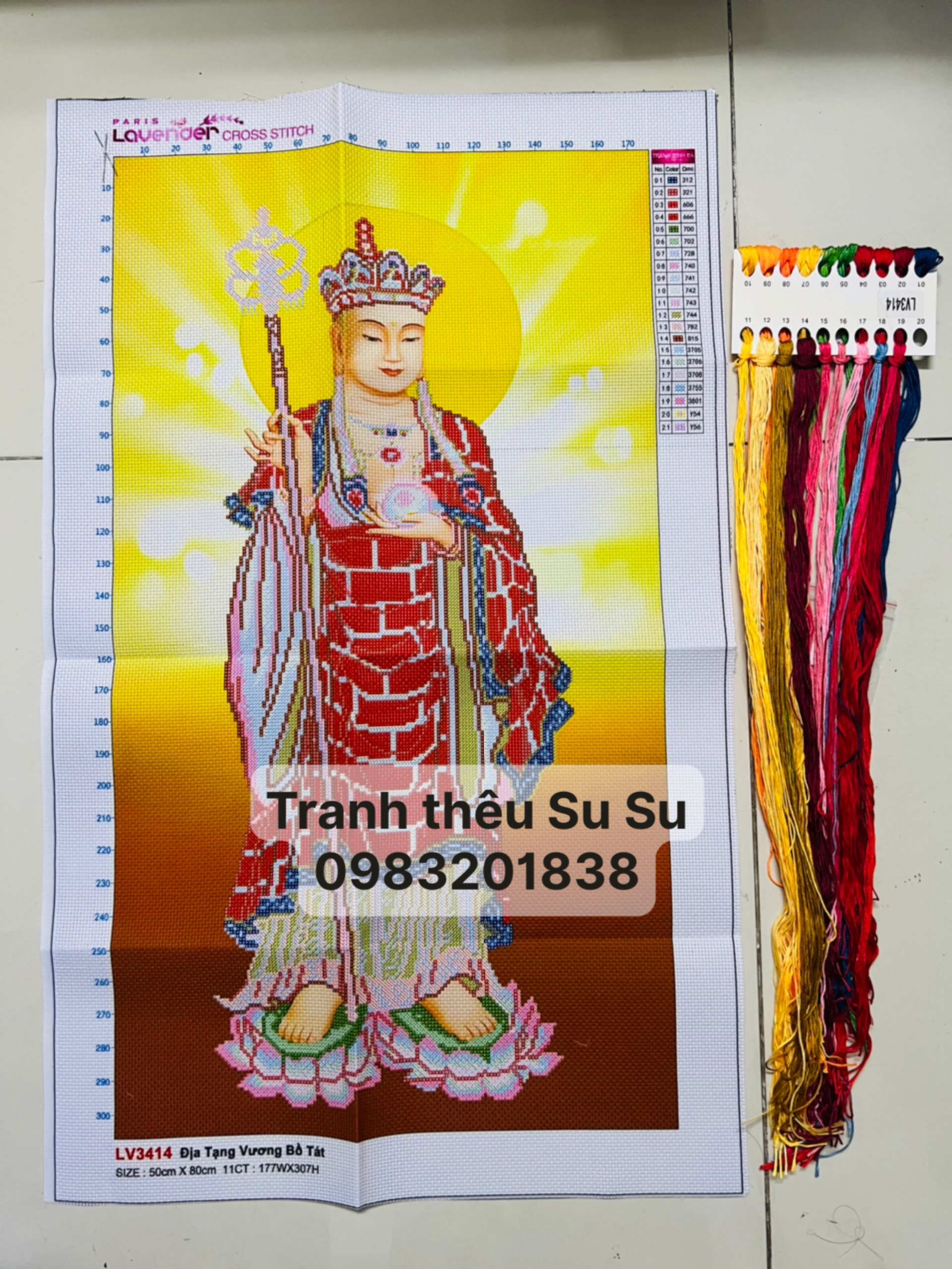 Tranh thêu chữ thập Địa tạng vương bồ tát LV3414, kích thước 50 x 80 cm