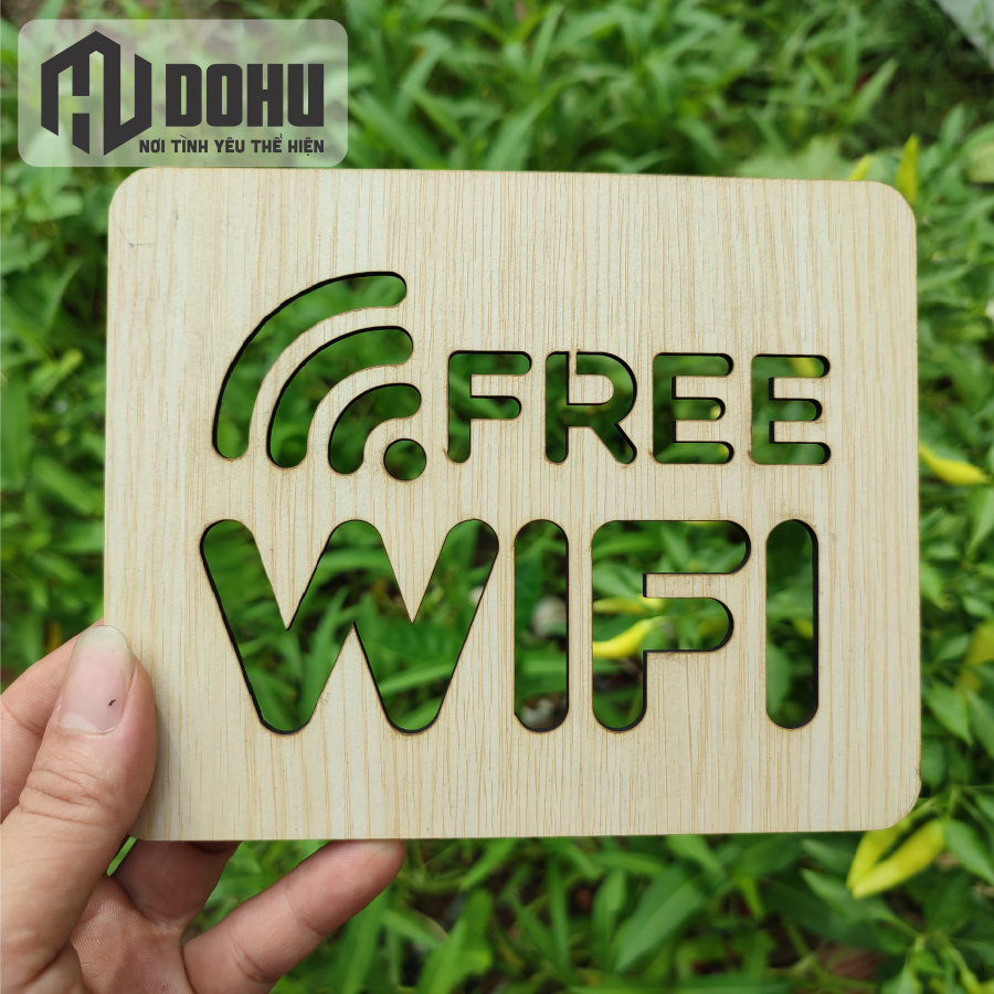 Bảng Free Wifi, Mật Khẩu Wifi Gương Vàng và Gỗ - Sang Trọng, Hiện Đại - Có sẵn keo dán phía sau