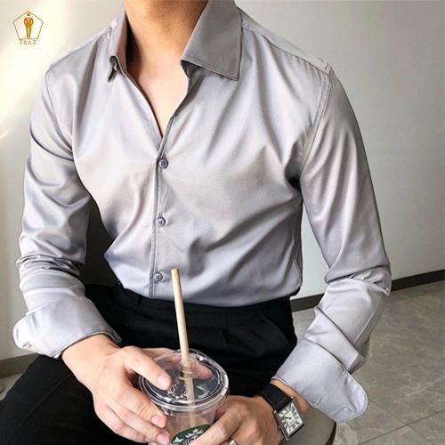 Áo Sơ Mi Nam TRAZ Kiểu Cổ Button Down Mới Hàn Quốc Với Dáng Cổ V Thời Trang Lịch Lãm