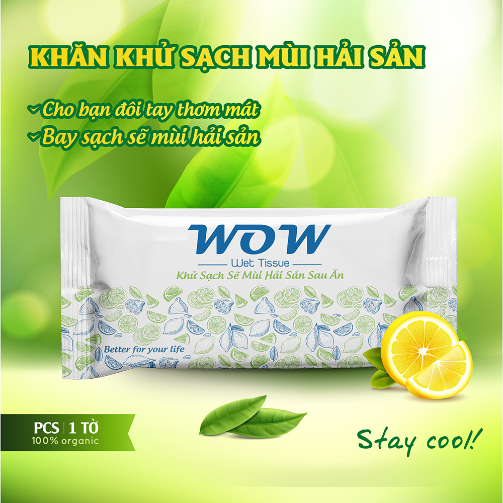 Khăn lạnh Wow khử mùi hải sản Hương Chanh Sả - Combo 50 khăn - Siêu rẻ, tiện lợi