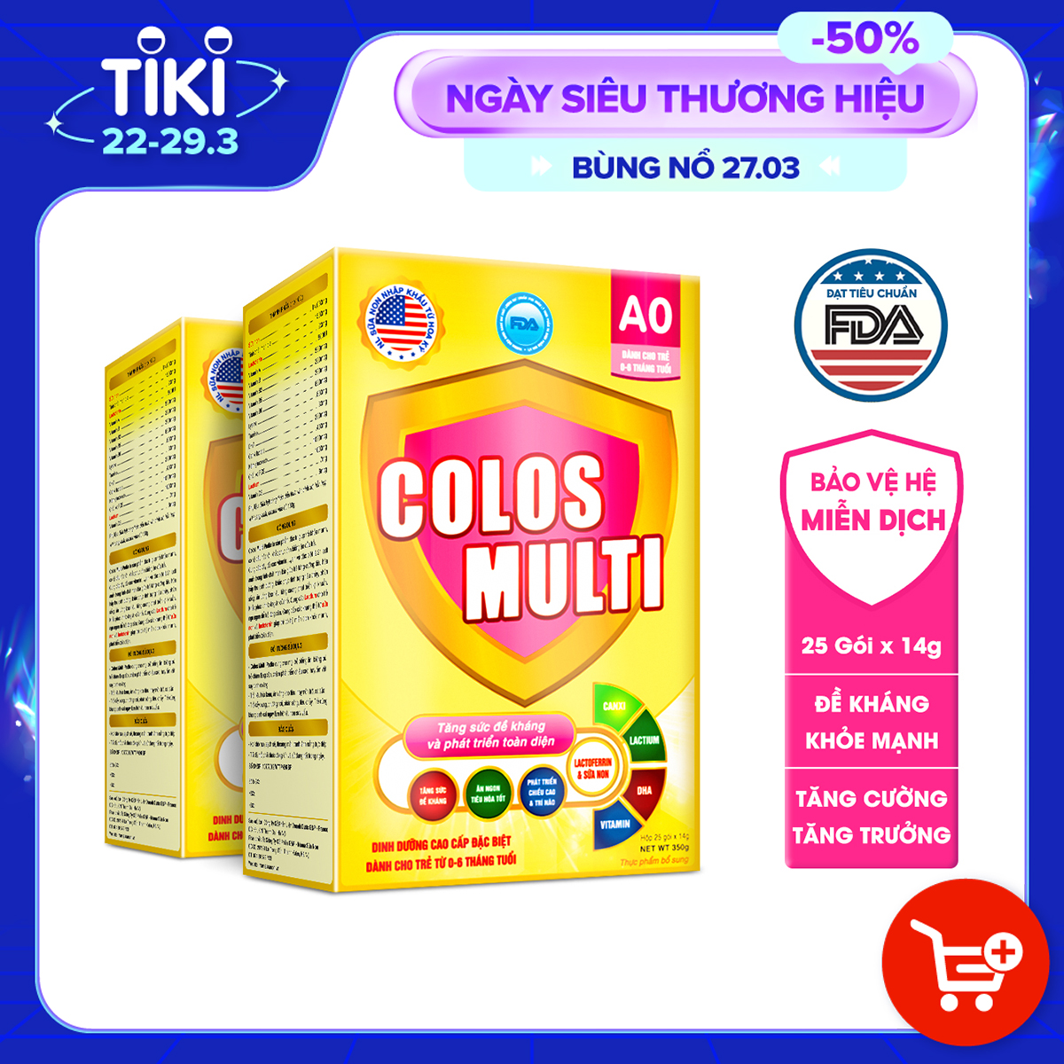 Combo 2 hộp Sữa non Colosmulti A0 hộp 25 gói x 14g hỗ trợ tăng cường sức đề kháng cho trẻ