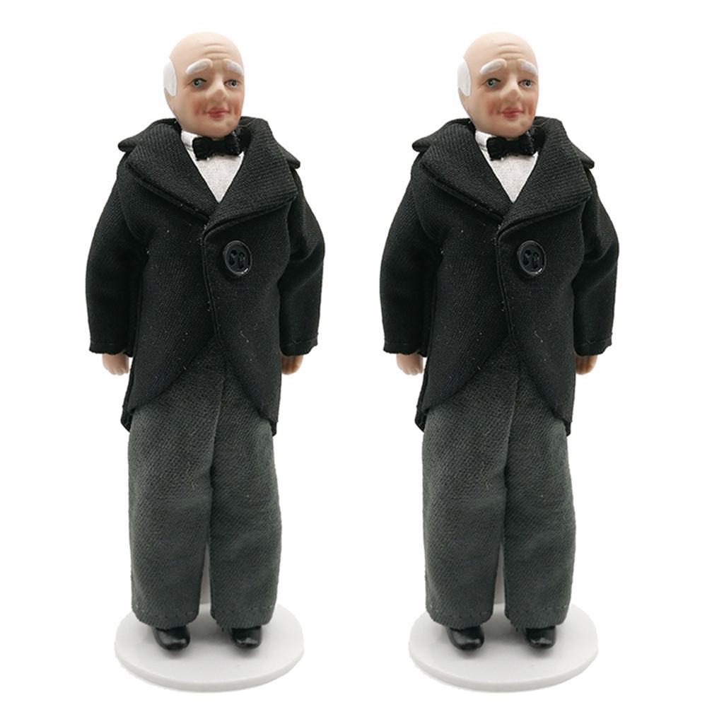 2Pcs 1/12 Dollhouse Miniature Porcelain Doll Model Little Beautiful Girl Boy