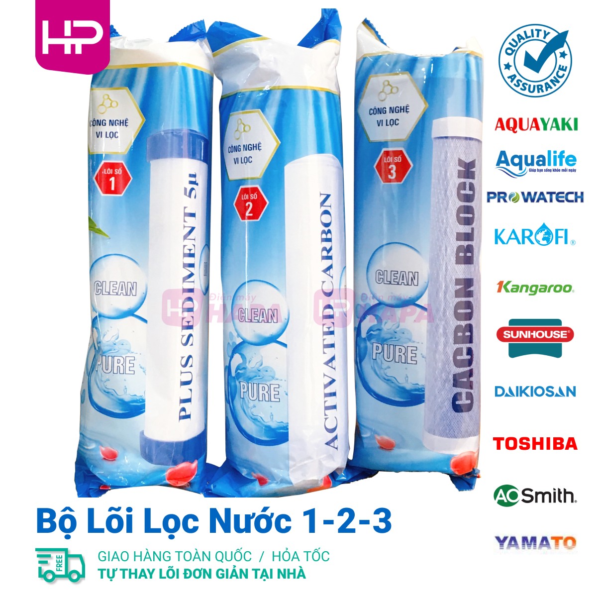 Lõi Lọc Nước 10 inch Số 1-2-3 PP Plus Sediment OCB GAC UDF CTO Carbon Block RESIN CATION - Bộ Lõi Lọc Thô 123 10in - Hàng Chất Lượng - Dùng Cho Tất Cả Dòng Máy RO: Karofi Sunhouse Kangaroo Daikiosan Mutosi Prowatech AquaYaki Aqualife Vithaco...