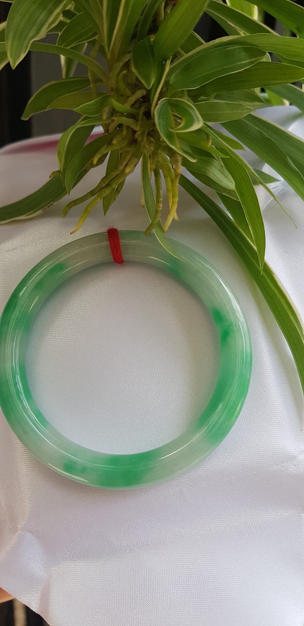 Vòng tay nữ đá Cẩm Thạch tự nhiên mới TR LÝ IC 54mm x chột to 9mm vòng màu trắng xanh lý đẹp nữ 52kg - 56kg đeo ạ