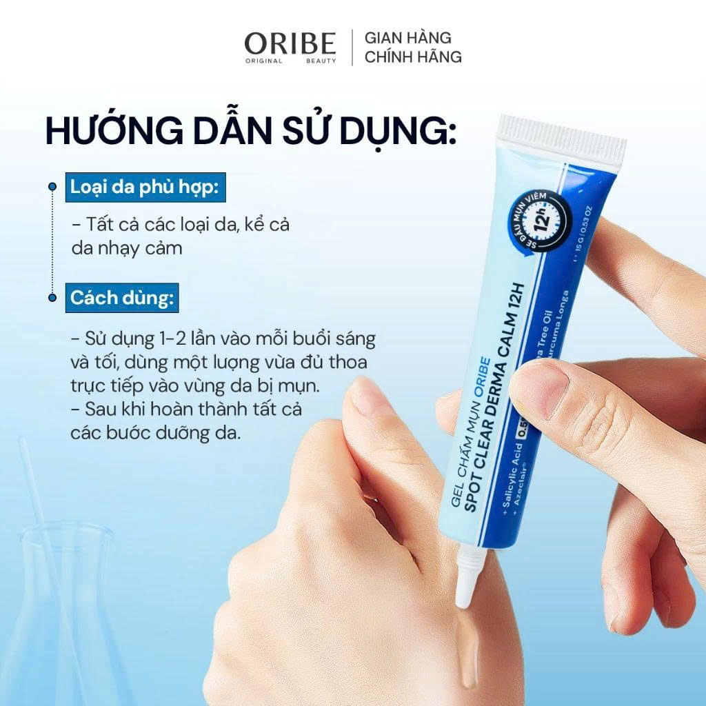Gel chấm mụn giảm mụn giảm thâm mụn làm khô cồi mụn nhanh 12H Oribe Spot Clear Derma Calm 12H