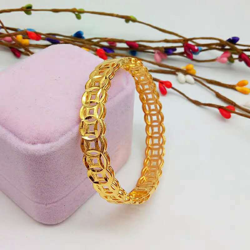 Vòng Tay, Lắc Tay Nữ Kim Tiền Trơn Titan Xi Mạ Vàng Non 24k Cao Cấp Phong Cách Thời Trang Trẻ Trung - HVLT33