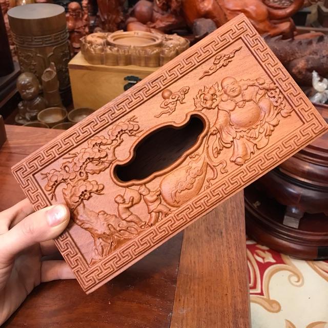 Hộp đựng khăn giấy ăn gỗ hương hình chữ nhật kích thước 25*14*10
