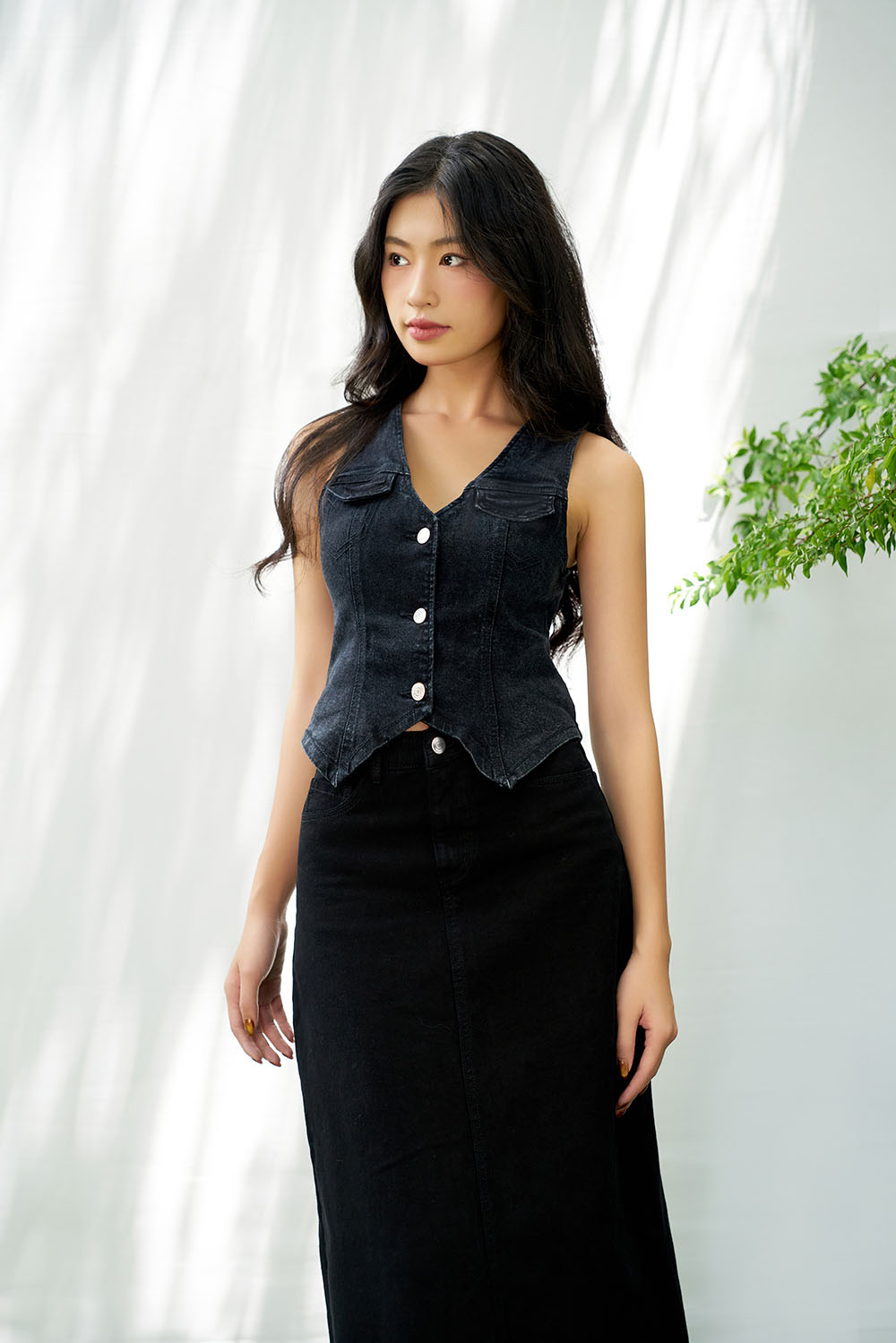DOTTIE - Áo gile denim có túi - T0745