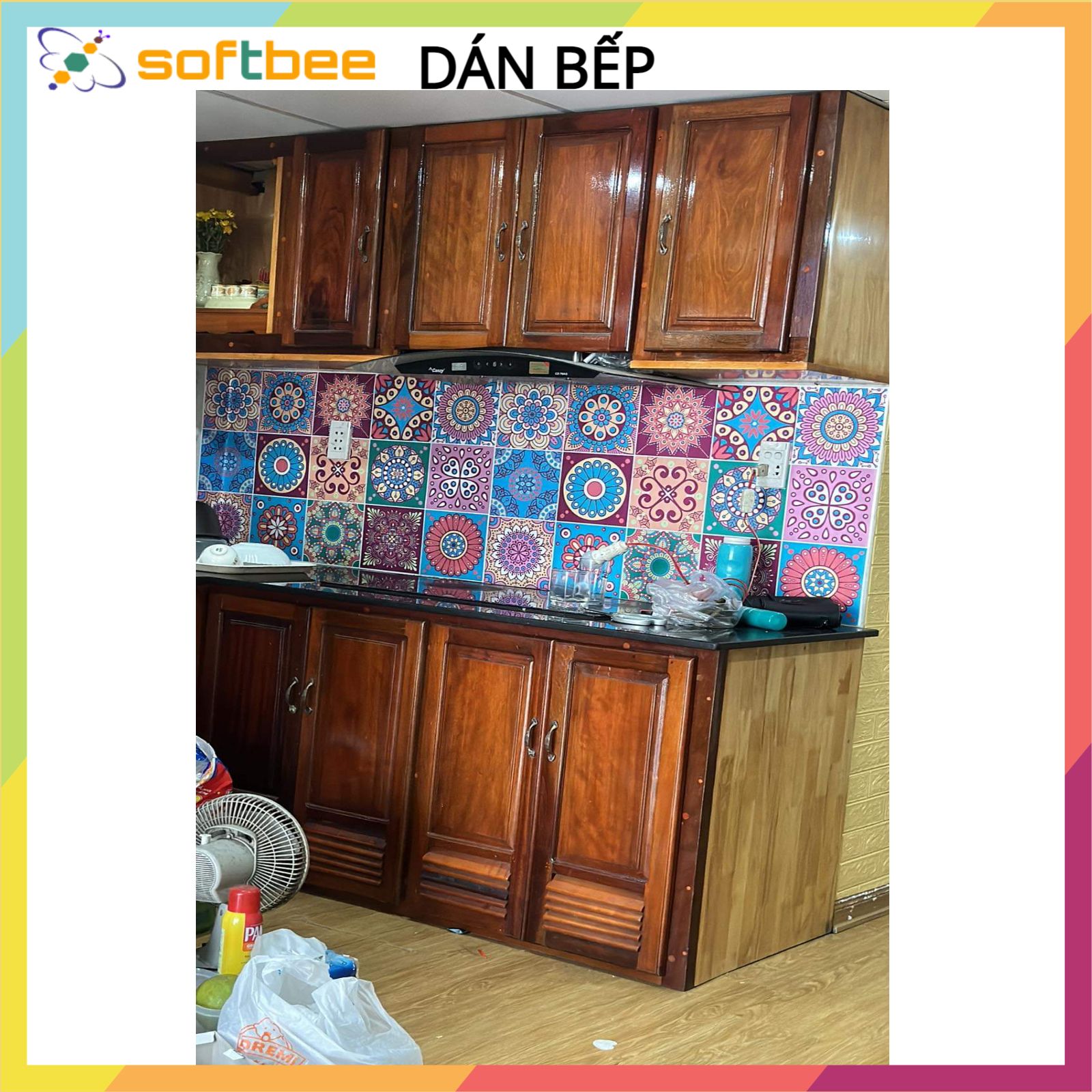 Decal gạch bông dán bếp dán bàn dán trang trí, kích thước 0.6m x 1.0m / miếng, hình ảnh in rõ nét, keo ám dính tốt