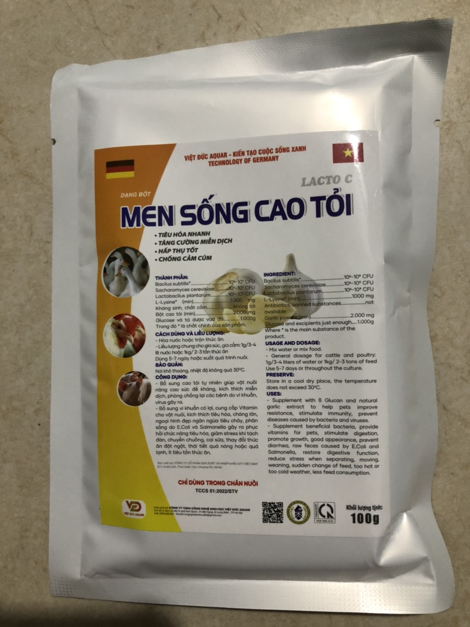 Thuốc thú y, Men sống cao tỏi, men tỏi (100g-VĐ) dùng cho chó, mèo, gia súc, gia cầm