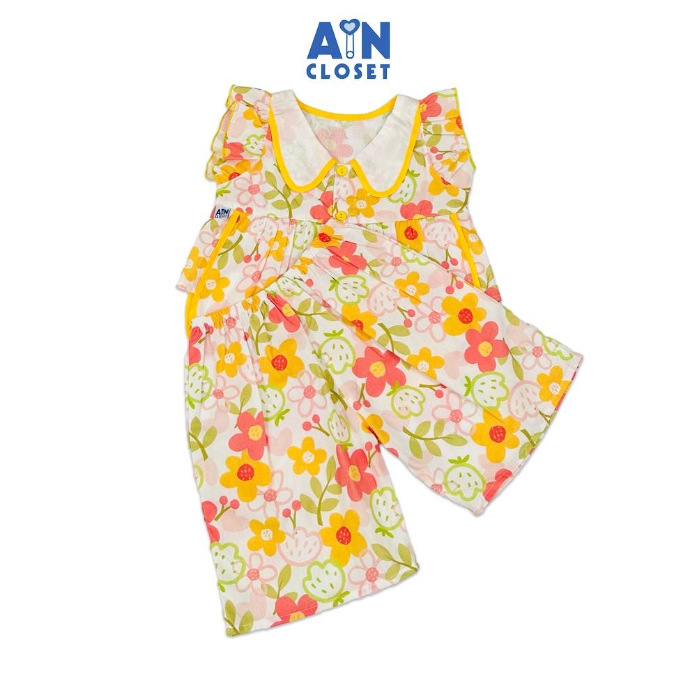Bộ quần áo Lửng bé gái hoạ tiết Hoa Cam Cotton - AICDBGCPNRPG - AIN Closet