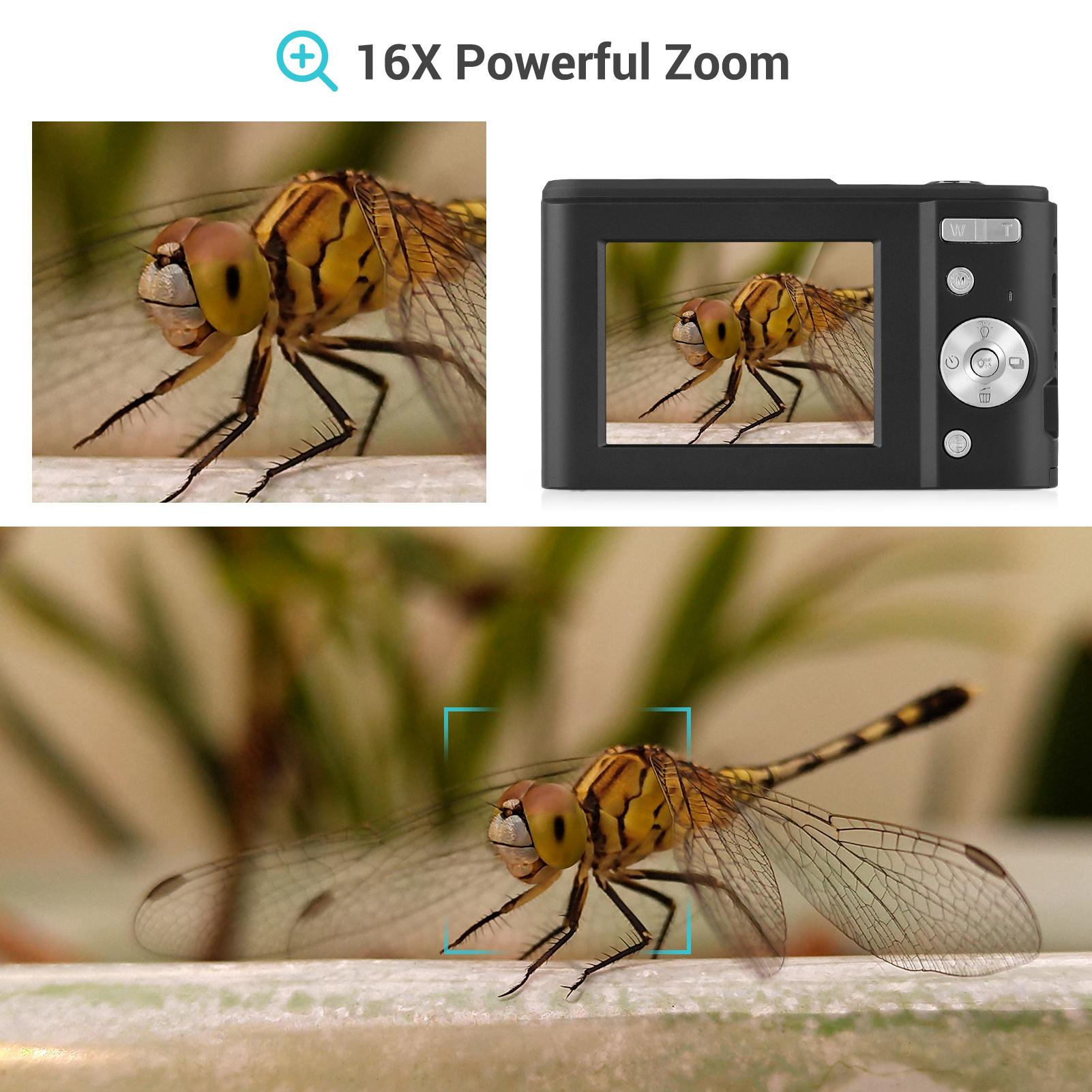 Máy ảnh kỹ thuật số Andoer Mini 48MP 2.7K 2,88 inch Màn hình IPS 16x Phóng to Phát hiện mặt tích hợp 2PCS Pin Dây đeo tay mang theo Túi mang theo