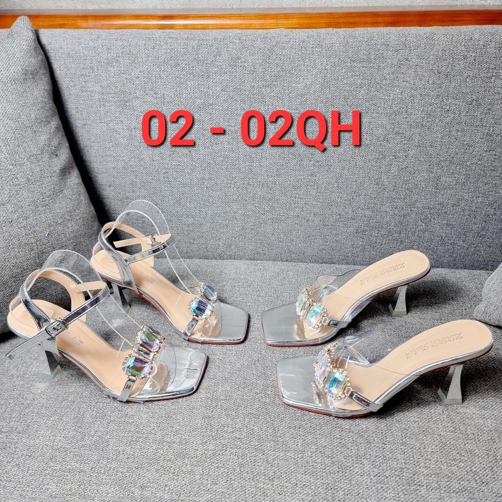 Giày Sandal Cao Gót Nữ 7 Phân Gót Nhọn Quai Đính Đá Mẫu Mới - MS 02 02QH