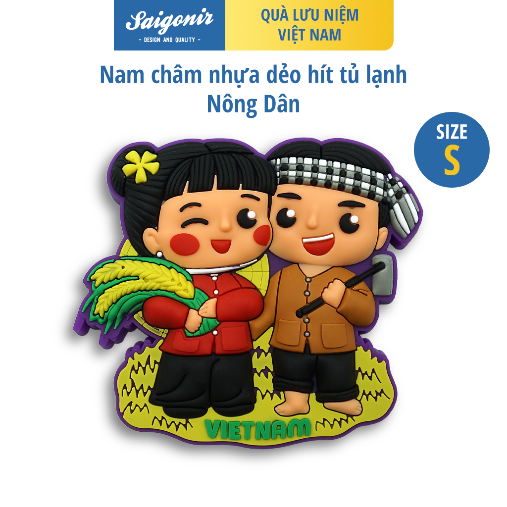 Nam Châm Hít Tủ Lạnh Saigonir Hình Em Bé Trong Trang Phục Nông Dân Chất Liệu Nhựa Dẻo PVC Kích Thước 6.45*5.7cm Phù Hợp Làm Quà Sinh Nhật, Quà Lưu Niệm Cho Người Nước Ngoài