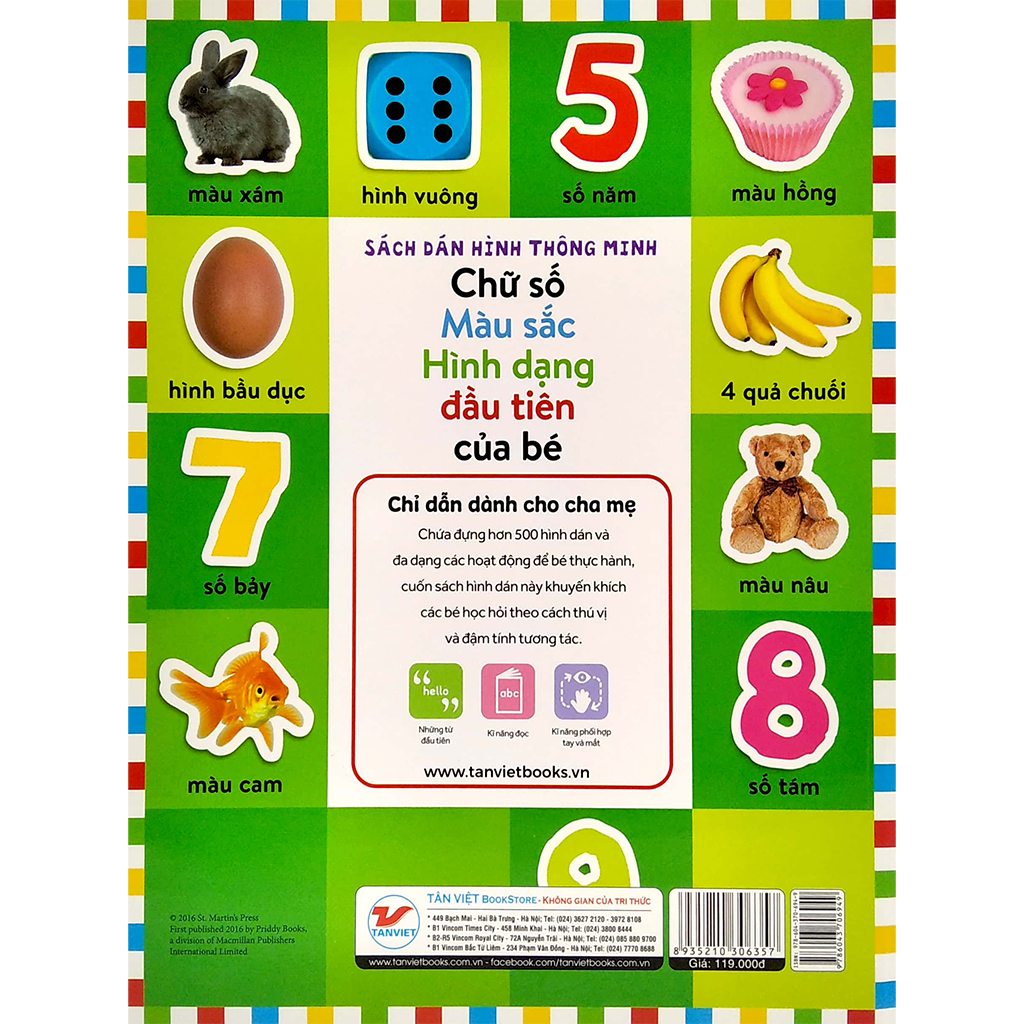 Chữ Số ,Màu Sắc , Hình Dạng Đầu Tiên Của Bé - Sách Dán Hình Thông Minh- Hơn 500 Hình Dán