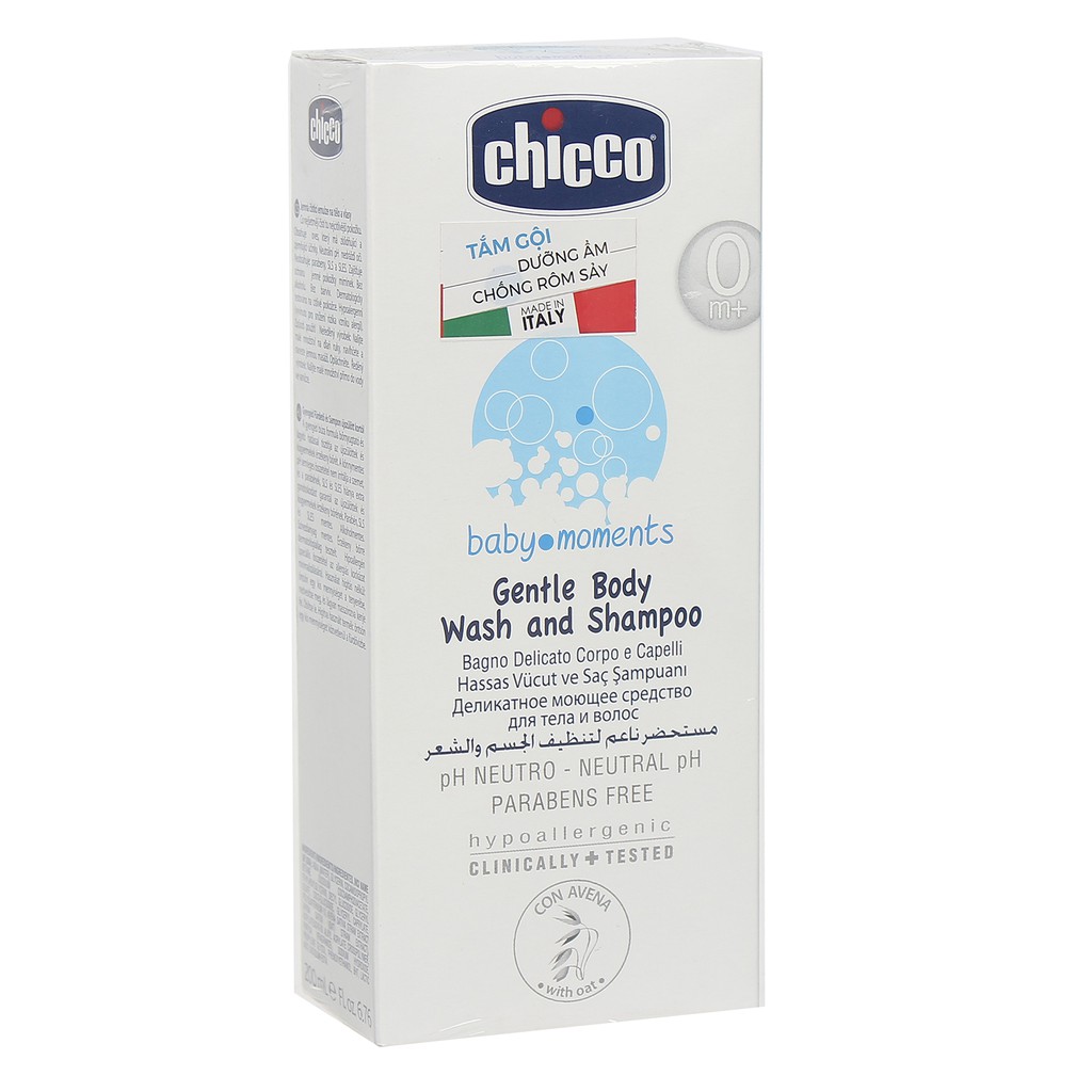 Sữa tắm gội chiết xuất YẾN MẠCH Chicco 0M+ dưỡng ẩm, chống rôm sảy ( Tặng 50 tờ khăn khô đa năng )