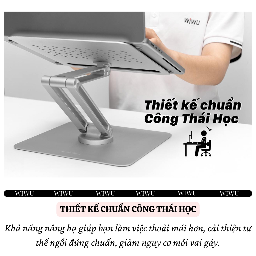 Giá đỡ nhôm nguyên khối tản nhiệt Xoay 360 độ hiệu WIWU S801 cho Laptop / Macbook / iPad từ 10 - 17 inch, Gấp gọn tiện lợi - Hàng nhập khẩu