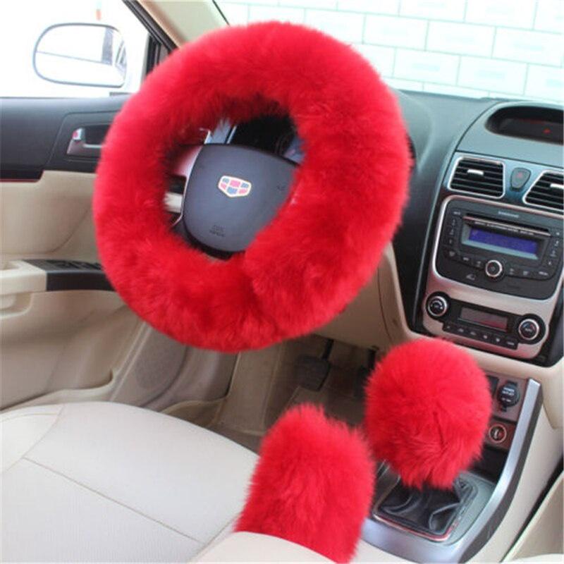 3Pcs Car Accessories Decoration Steering Wheel Cover + Handbrake Cover + Gear Shift Cover