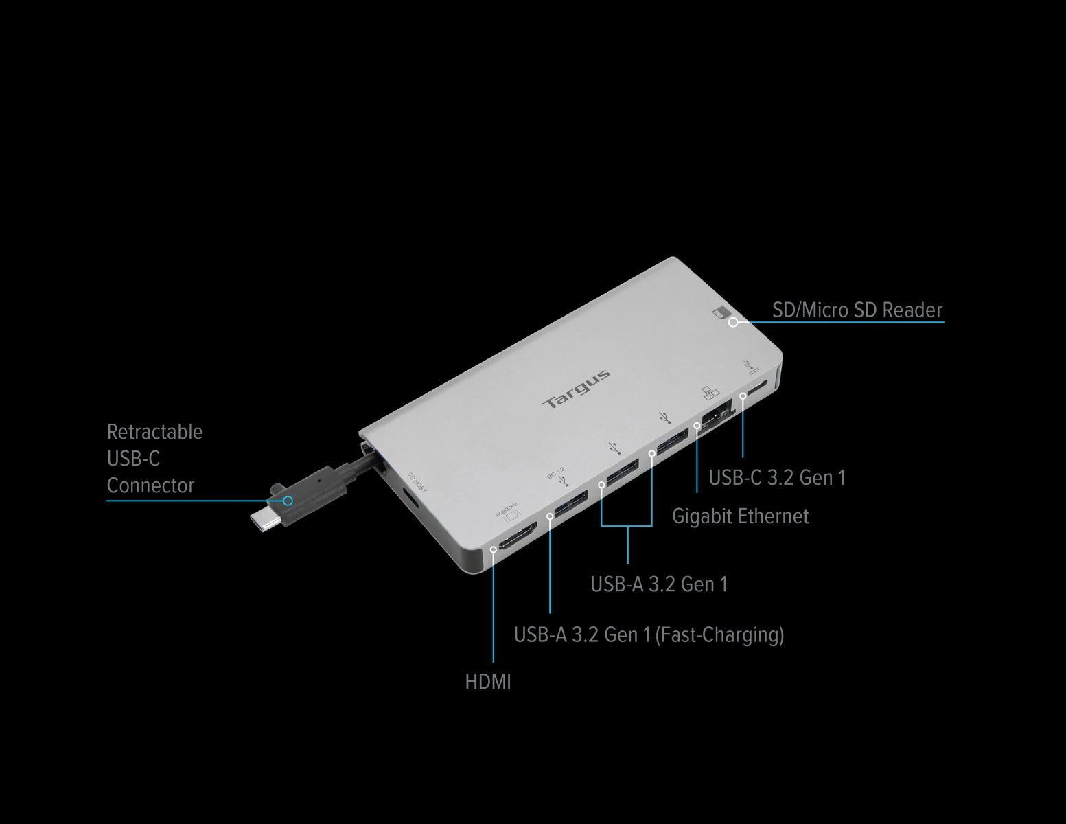 Cổng Chuyển TARGUS 8 In 1 USB-C Docking Station Với Cáp USB-C Có Thể Tháo Rời – DOCK414 - Hàng Chính Hãng