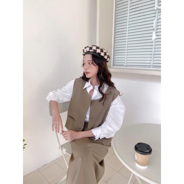 Set áo gile vest nữ dáng ngắn kèm chân váy dài 74b03 by germe