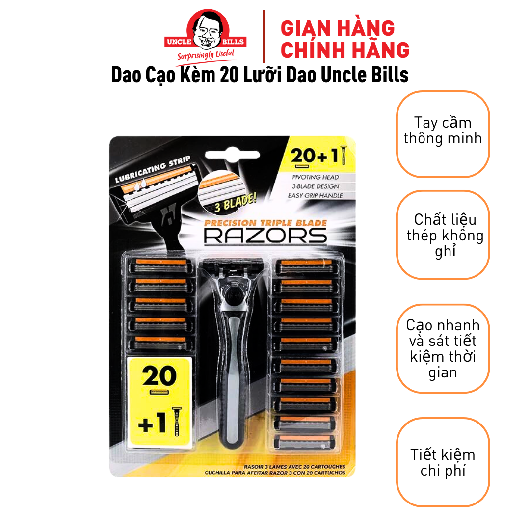 Dao cạo râu 3 lưỡi 1 cán kèm 20 lưỡi dao UBL AG3641