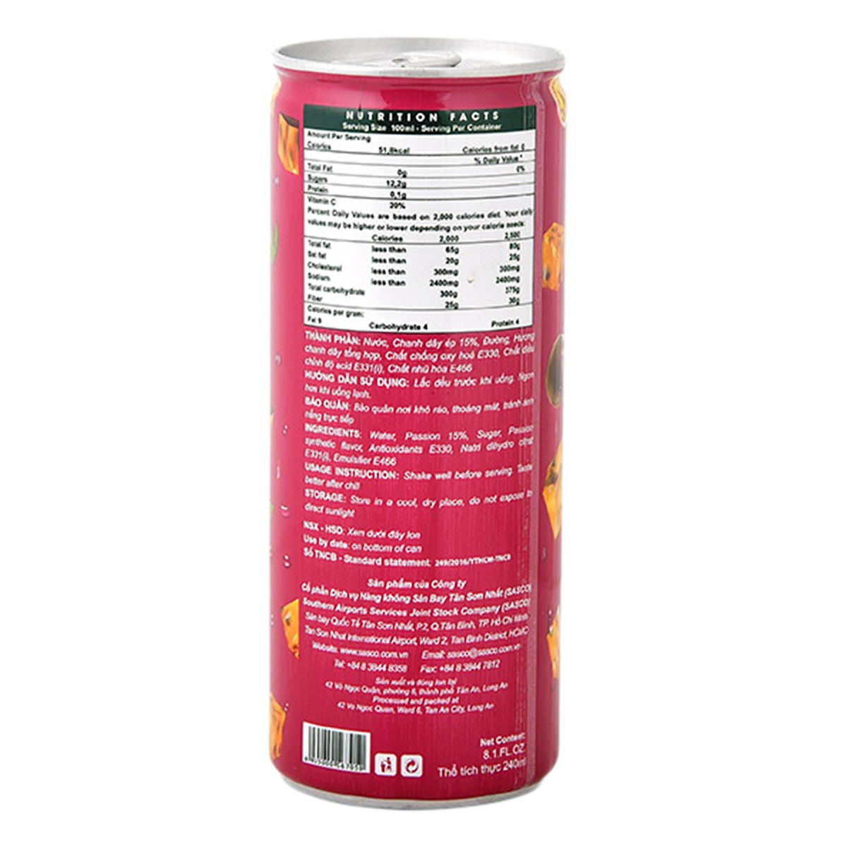 Lốc 6 lon Nước Ép Chanh Dây Ezos Sasco