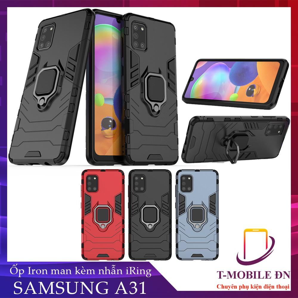 Ốp lưng cho Samsung A31 iron man chống sốc kèm nhẫn xoay chống xem video bảo vệ camera
