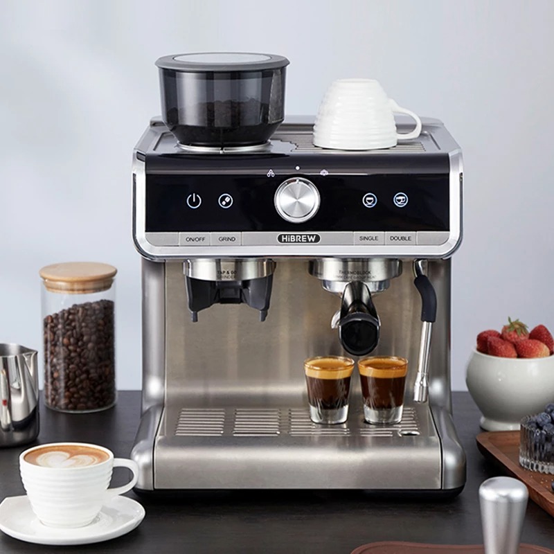 Máy pha cà phê HiBREW CM5020 pha cafe máy espresso 3 in 1, tích hợp xay 30 cấp độ, chuẩn tay cầm 58mm chuyên nghiệp, định lượng tùy ý mức pha, đánh sữa tạo bọt mạnh mẽ, tặng kèm dụng full bộ dụng cụ pha chế, hàng chính hãng