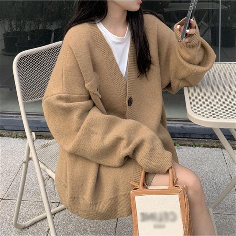 Áo khoác len cardigan len nữ dệt kim cadigan bigsize form dài rộng 2 màu basic phong cách Hàn Quốc H-18-1