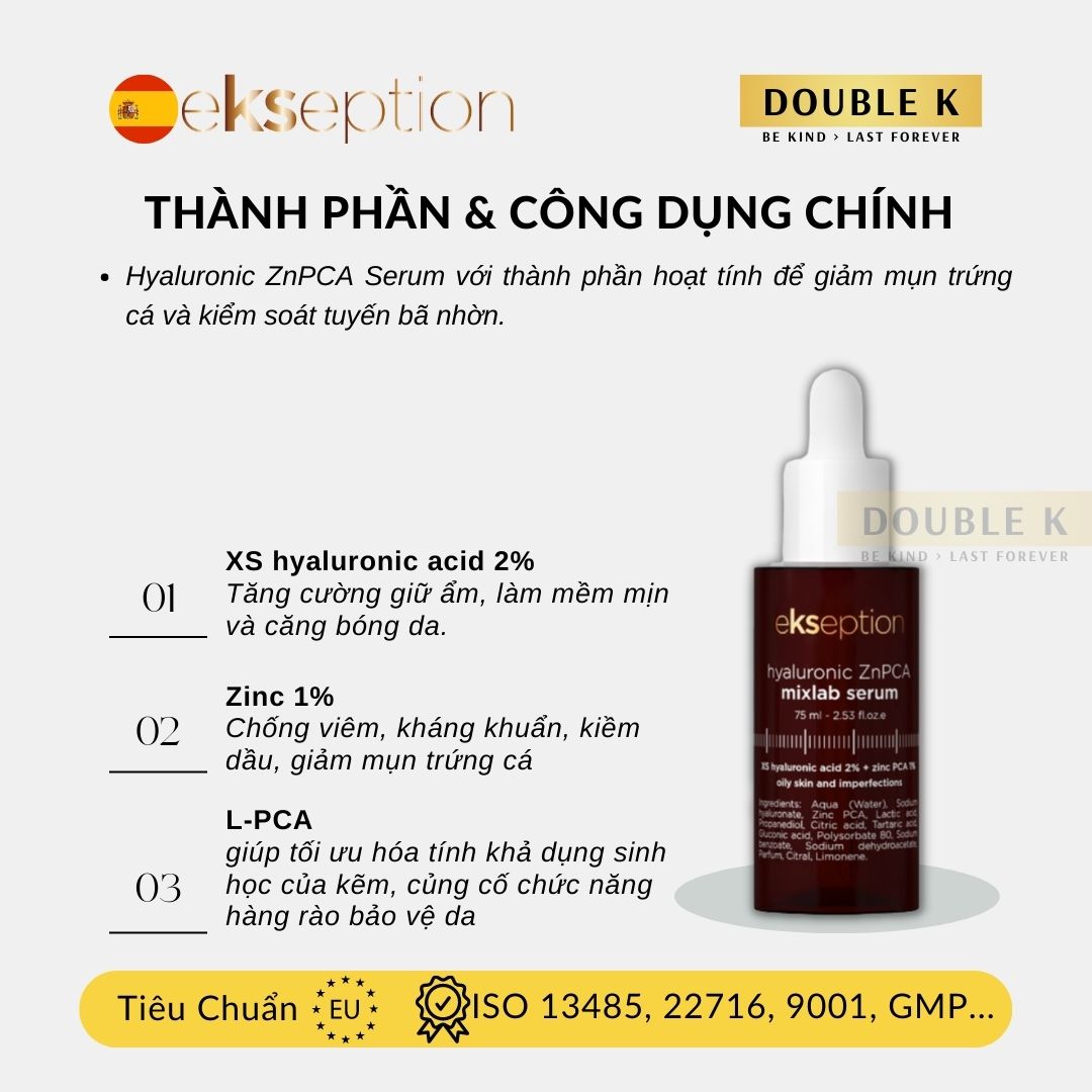 ekseption Hyaluronic ZnPCA Mixlab Serum - Tinh Chất Kiểm Soát Dầu Nhờn, Cải Thiện Tình Trạng Mụn - Double K