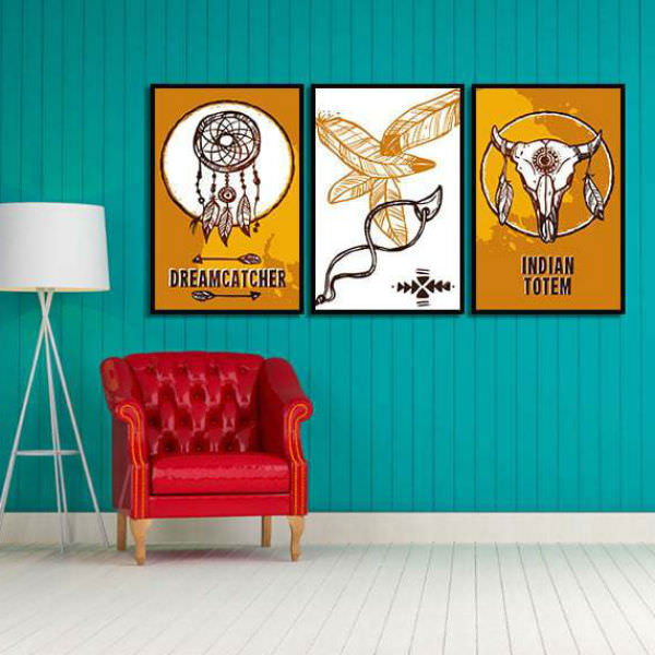 Bộ 3 Tranh Ép Gỗ MDF Treo Tường Dreamcatcher Phong Cách Ấn Độ W545