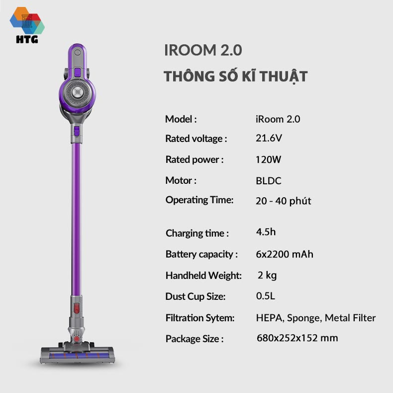 Máy hút bụi Airbot iRoom 2.0 phiên bản 19000 Pa, động cơ không chổi than, hút giường nệm và dây ống hút cầm tay, Hàng Chính Hãng