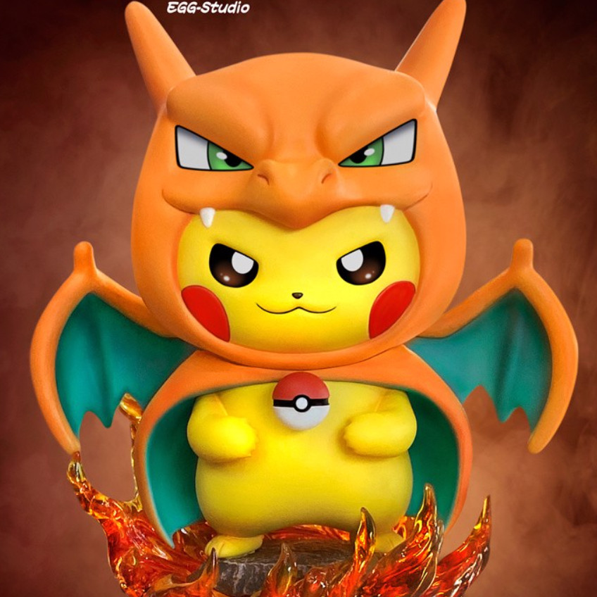 Mô hình Pokemon gapcha Chibi Pikachu khoát áo Charizard rồng lửa 2059 8-2