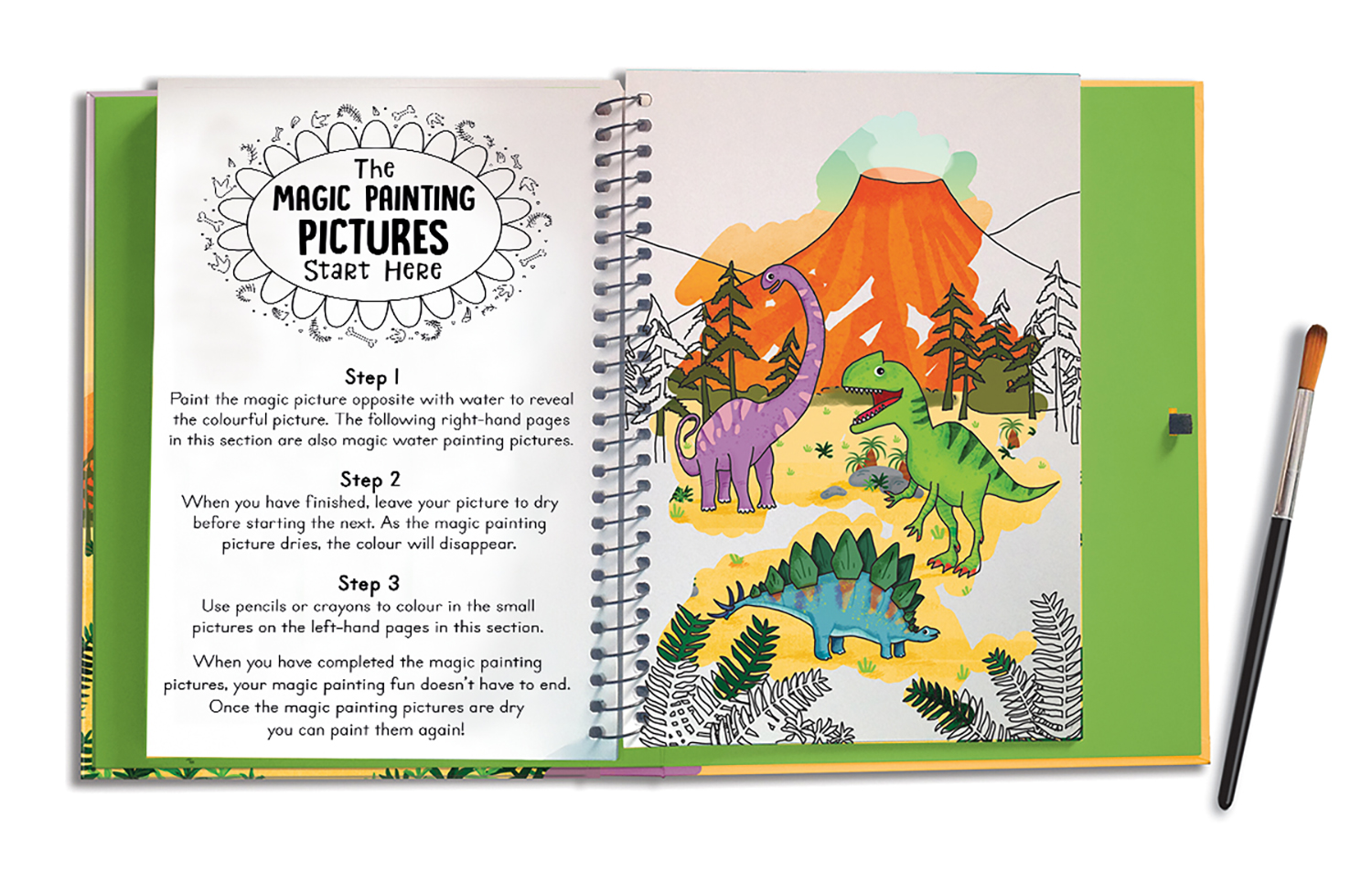 Sách tô màu nước thần kỳ cho bé chủ đề khủng long (Magic water colouring - Dinosaurs)