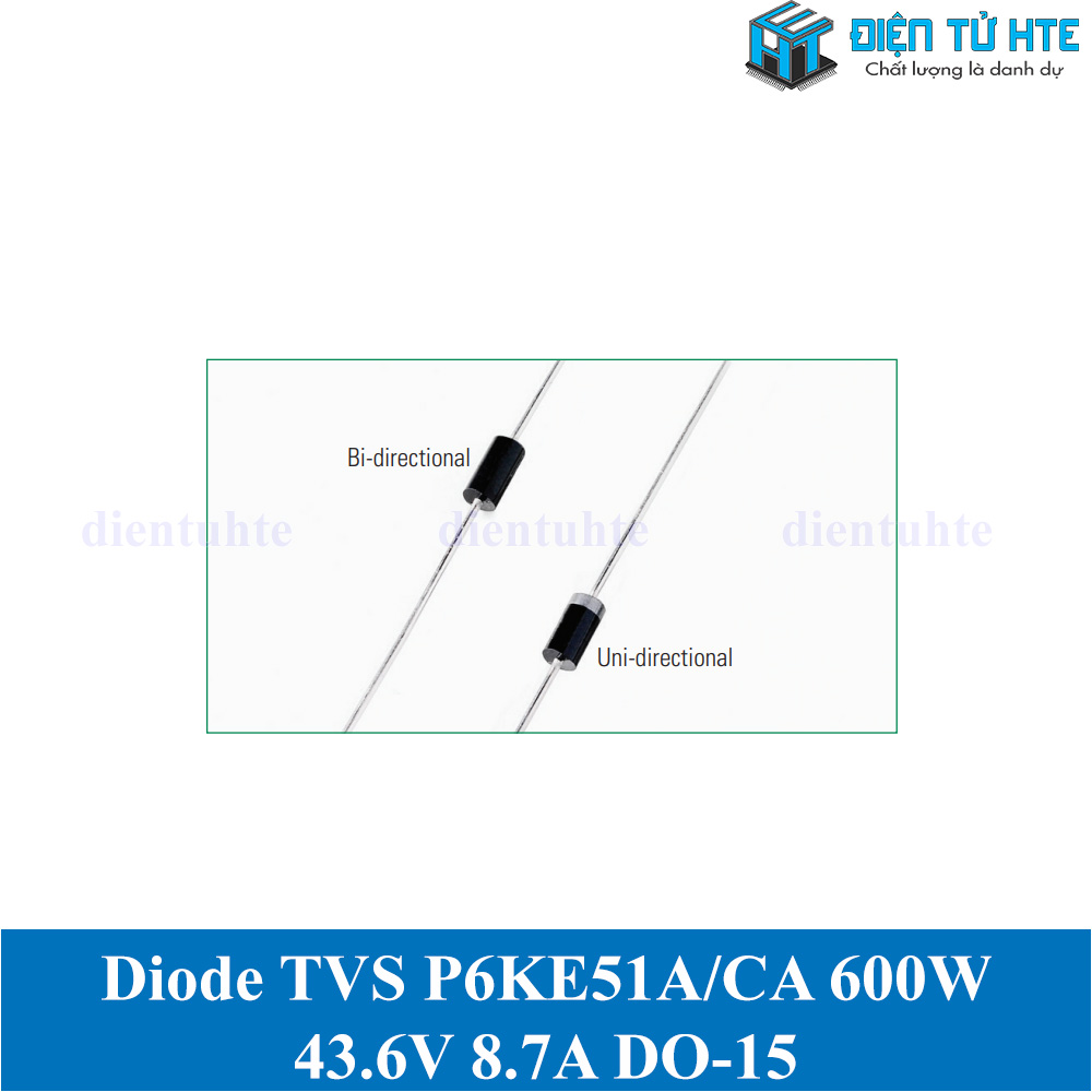 Bộ 5 Diode TVS 600W VR 43.6V 8.7A P6KE51CA P6KE51A - chân cắm DO-15