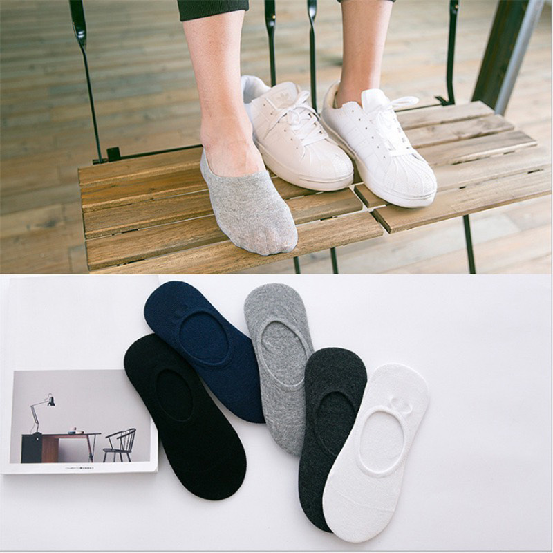 SET 5 Tất lười nam cổ ngắn, vớ lười nam thấp cổ có đệm gót chống tuột TN42