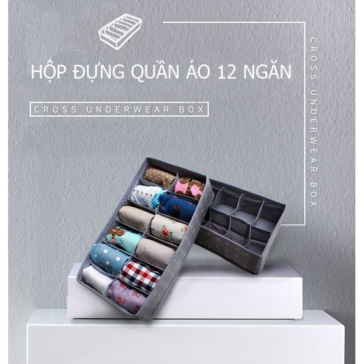 Hộp Đựng Đồ Lót Gấp Gọn 12 Ngăn Morning House- Form Vải Đứng, Gấp Gọn Dễ Dàng, Sắp Xếp Các Loại Tất, Đồ Lót Rất Gọn