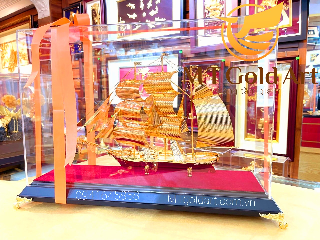 Mô hình thuyền buồm mạ vàng MT Gold Art(510 x 180x 340 mm) L53- Hàng chính hãng, quà tặng dành cho sếp, khách hàng, đối tác