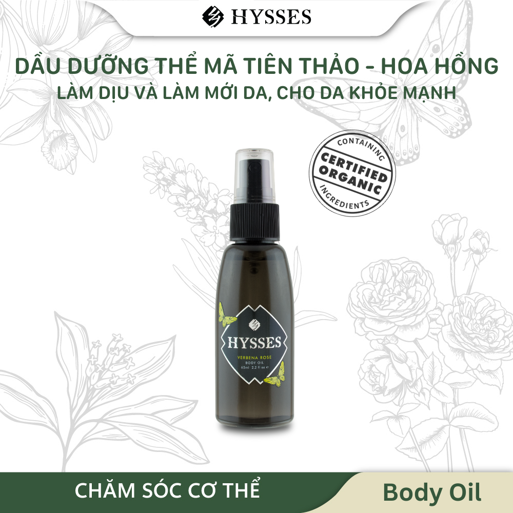 Dầu dưỡng thể Cao Cấp Hysses Body Oil Hỗ Trợ Tình Trạng Da Nhạy Cảm, Kích Ứng, Giúp Làm Mềm, Khóa Ẩm và Bảo Vệ Da, Chống Lão Hóa Với Tinh Dầu Hoa Hồng - Mã Tiên Thảo Hữu Cơ Tự Nhiên