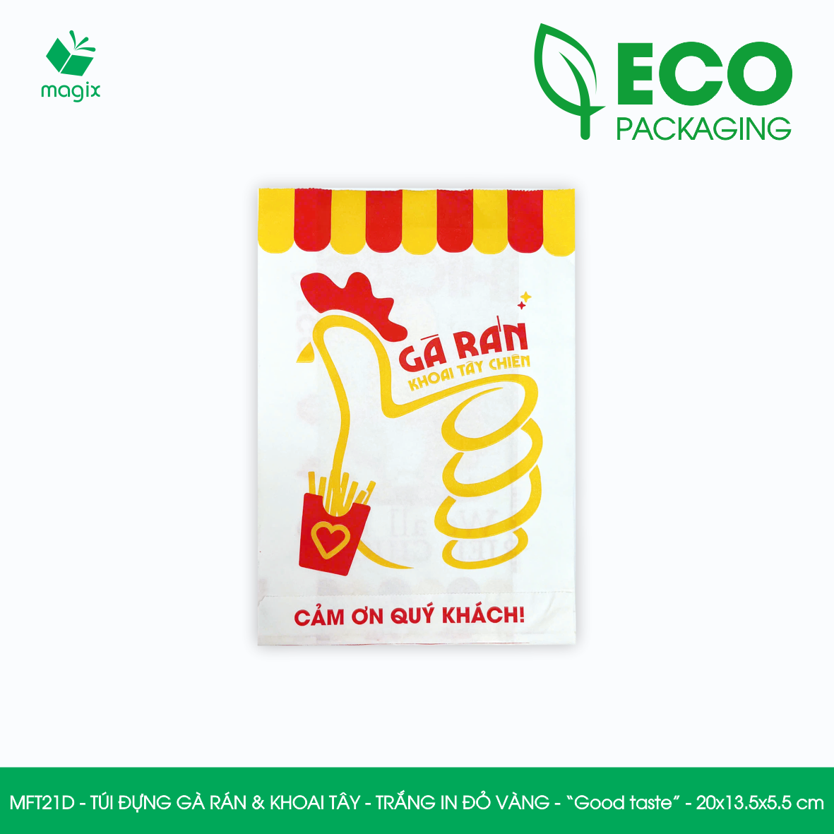 MFT21D - 20x13.5x5.5 cm - 100 Túi giấy MG đựng gà rán và khoai tây chiên, túi đựng thực phẩm