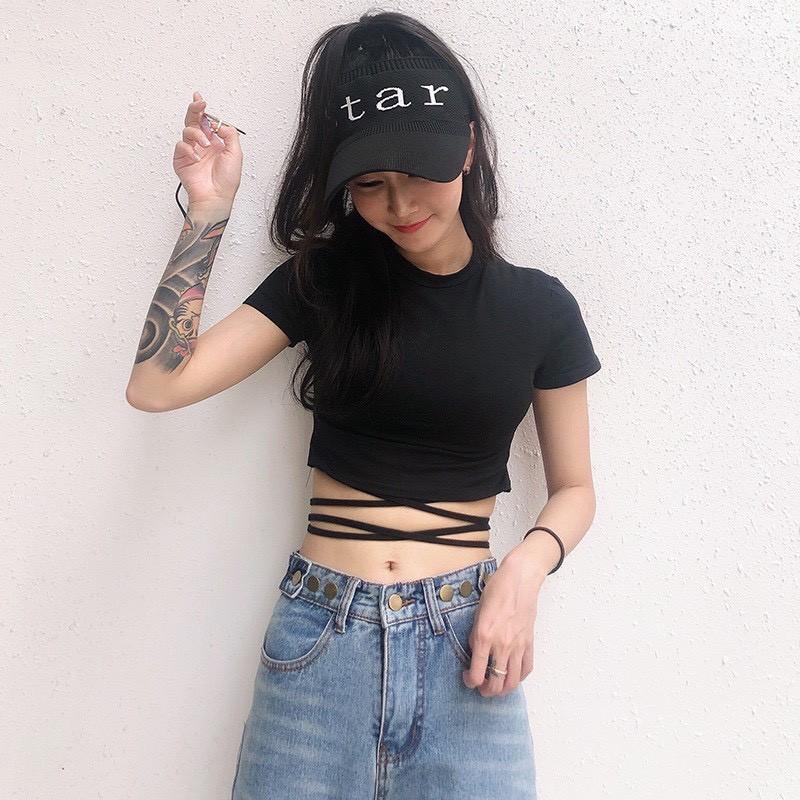 HÀNG CAO CẤP - Áo Croptop Đan Dây Eo Khoe Trọn Dáng ️ Áo Croptop Nữ Chất Thun co giãn 4 chiều cao cấp. - Hàng Cao Cấp