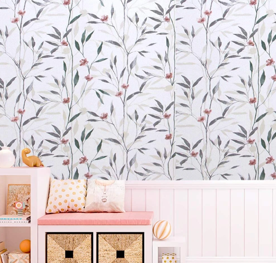 Combo 10 mét giấy dán tường, decal dán tường trang trí nhà cửa HOA NHÍ LÁ XÁM khổ 45cm