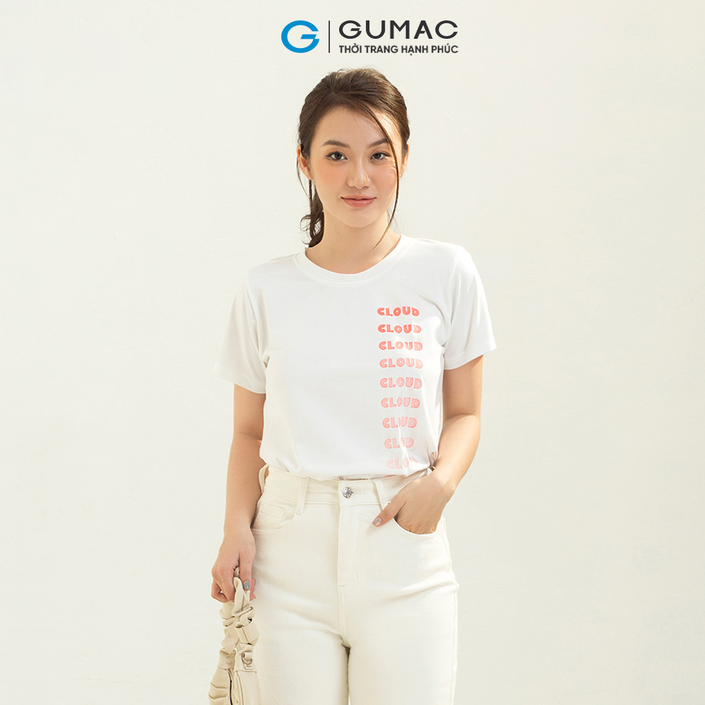 Áo thun nữ GUMAC ATC03058 tay ngắn in chữ CLOUD